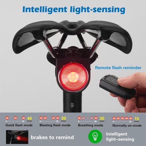 Lámpara trasera para bicicleta, luz de frenado, alarma contra robos, llamada remota, Control inalámbrico, carga USB, linterna LED, bocina A8 de 20-40 horas ► Foto 1/6