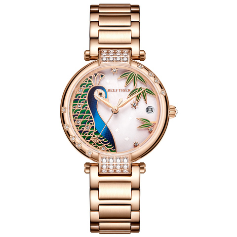 Reef Tiger/RT-reloj de oro rosa para mujer, de lujo, esfera blanca, acero, automático, mecánico, novedad de 2022, RGA1587 ► Foto 1/4