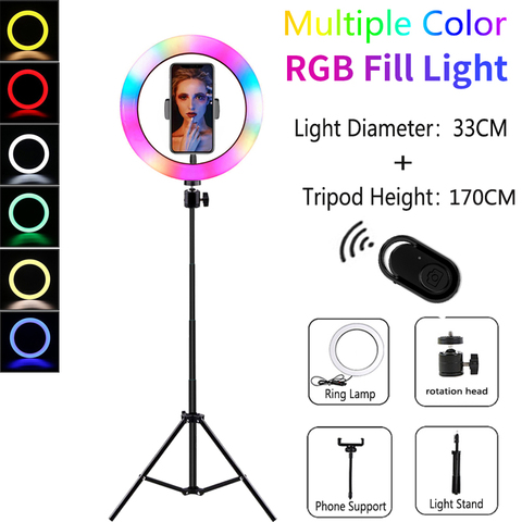 Video luces RGB Selfie Anillo de luz LED regulable anillo lámpara con soporte Trípodes para fotografía Borde de luz para TIKTOK de maquillaje en Youtube ringlight ► Foto 1/6