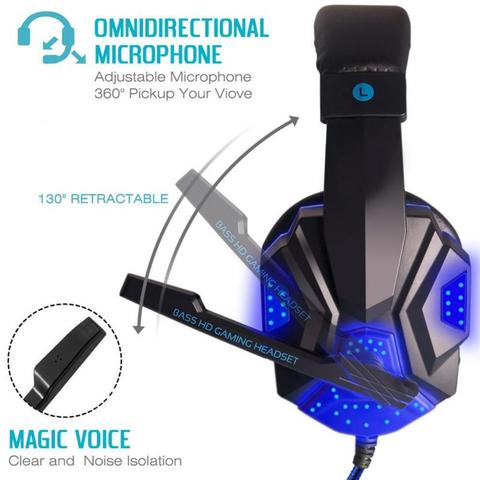 Auriculares con cable de 3,5mm para videojuegos, cascos con micrófono y luz LED para ordenador portátil, aislamiento de ruido y Control de volumen ► Foto 1/6