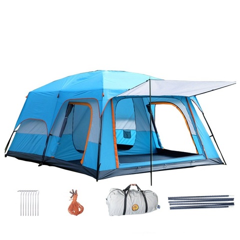 Gran Tienda de Camping doble capas impermeables 6-10 persona 430x305x200cm dos un dormitorio habitación tienda fiesta familiar ► Foto 1/4