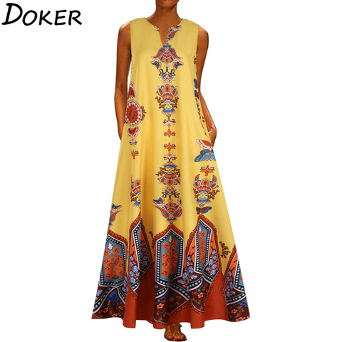 2022 impresión Floral Boho Casual vestido de ropa de verano para las mujeres con cuello en V Sexy hombro vestidos de las señoras Maxi vestido talla grande ► Foto 1/6