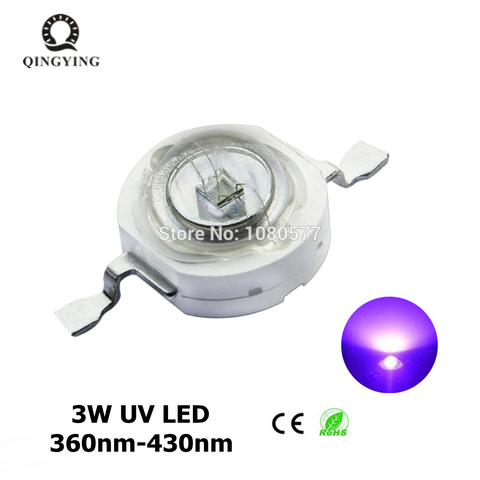 Ultravioleta de alta potencia LED UV de 3W, Chip LED de 360nm, 365nm, 370nm, 380nm, 390nm, 395nm, 400nm, 405nm, 420nm, 430nm, longitud de onda de 10 Uds.-100 Uds. ► Foto 1/3