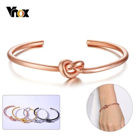 Vnox-brazalete de nudo elegante para mujer, pulsera de acero inoxidable de tono oro rosa Vintage Simple, brazalete clásico de corbata, 585 ► Foto 1/6