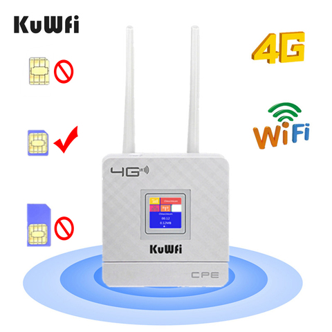 KuWfi 4G Tarjeta SIM Router Wifi CAT4 150Mbps Router inalámbrico CPE Router de desbloqueo 4G LTE FDD / TDD con antenas externas WAN / LAN RJ45 ► Foto 1/6