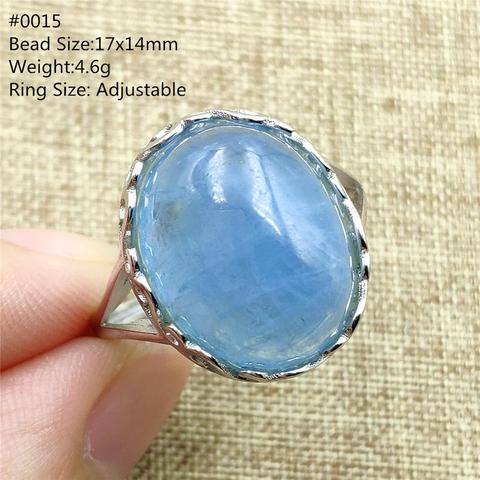 Anillo de Aguamarina azul Natural auténtico, anillo ajustable de cuentas transparentes de cristal, anillo ovalado rectangular de plata 925, envío directo AAAAA ► Foto 1/6