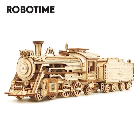 Robotime-modelo de tren en 3D de madera para niños, rompecabezas de madera, modelo de locomotora, juegos de construcción, regalo de cumpleaños ► Foto 1/6