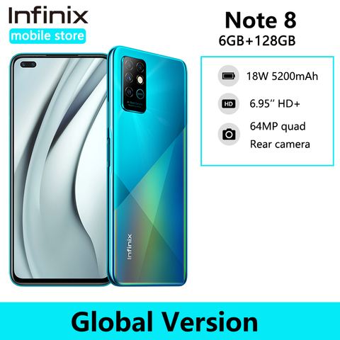 Infinix-teléfono móvil Note 8, 6GB, 128GB, versión Global, pantalla HD de 6,95 pulgadas, batería de 5200mAh, carga rápida de 18W, helicoo G80, ocho núcleos ► Foto 1/6