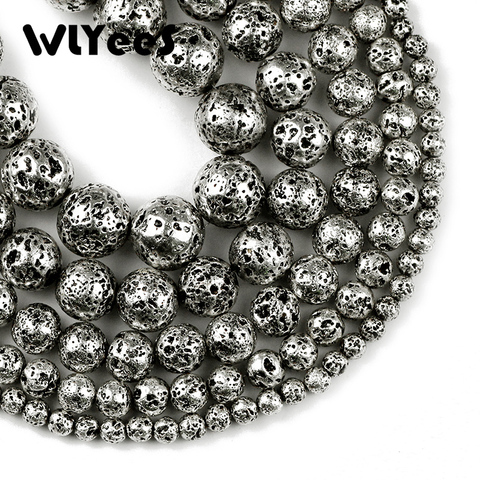 Wlyes-Cuentas redondas sueltas de hematita de Lava de plata antigua, piedras naturales, 4, 6, 8, 10, 12mm, collar, pulseras, joyería ► Foto 1/5