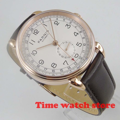 2022 nuevo 42mm Parnis GMT oro reloj mecánico hombres automático acero impermeable cuero negro blanco dial fecha potencia luminosa 593 ► Foto 1/1
