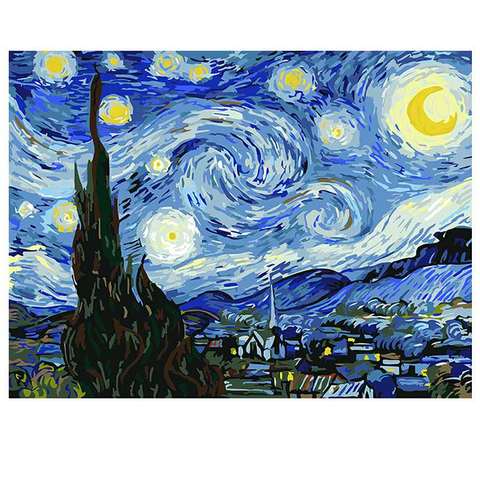 GATYZTORY-Cuadro de cielo estrellado de Van Gogh por números, arte de pared de paisaje, pintura acrílica para decoración del hogar ► Foto 1/6