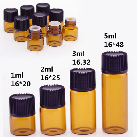 5 unids/pack 1ml 2ml 3ml 5ml vidrio ámbar vacío botella de aceite esencial botella de vidrio delgado ámbar pequeña de aceite de Perfume frascos de muestra botella de prueba ► Foto 1/6