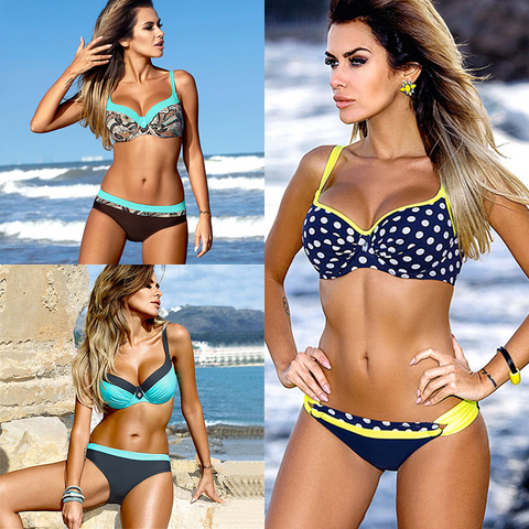 Bikini traje de baño mujer 2022 sexy bikini set push up traje de baño dos piezas mujer halter bikini amarillo chica playa desgaste ► Foto 1/6