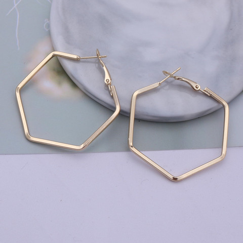 Pendientes de aro hexagonales geométricos de estilo Punk para mujer, joyería llamativa, aretes de aleación de Metal y oro rosa, 3 colores ► Foto 1/6