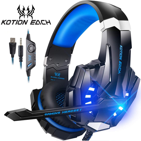 KOTION EACH-auriculares para videojuegos, cascos estéreo de graves profundos con micrófono y luz LED para PS4, teléfono, portátil y PC ► Foto 1/6