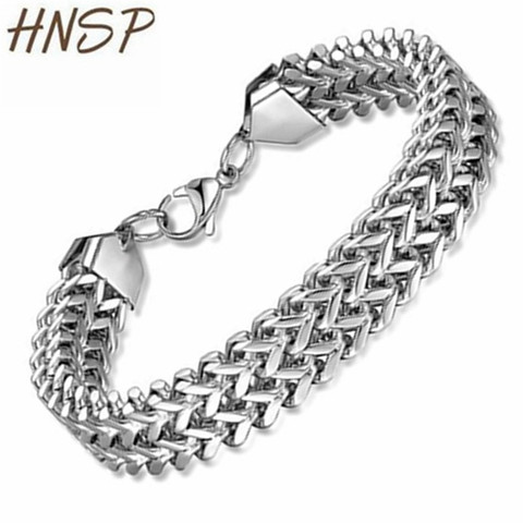 HNSP-pulsera de eslabones de acero inoxidable Punk para hombre, doble fila, 10MM de ancho, pulseras masculinas, cadenas de mano ► Foto 1/6