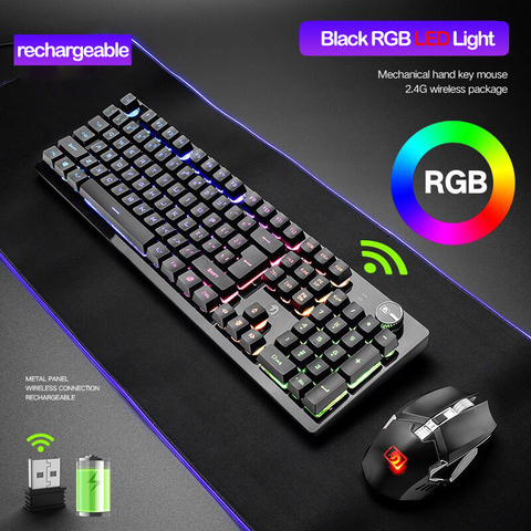 Teclado inalámbrico de recarga para juegos, sensación mecánica, teclados RGB retroiluminado, ratón inalámbrico de 2,4g, teclado Punk de Pc Gamer de 2400dpi ► Foto 1/6