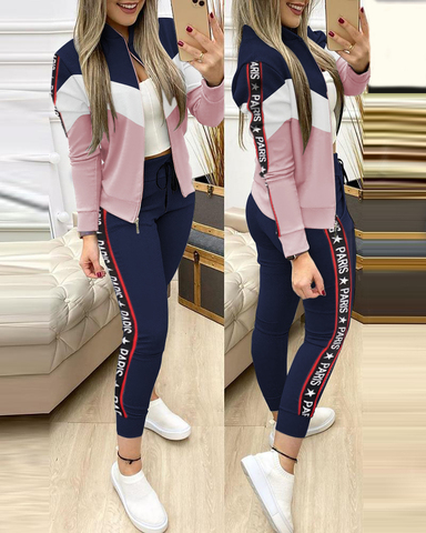 Chándal de moda para mujer, conjunto de 2 piezas, chaqueta con cremallera + Pantalones largos, traje deportivo, sudadera para mujer, traje deportivo ► Foto 1/6