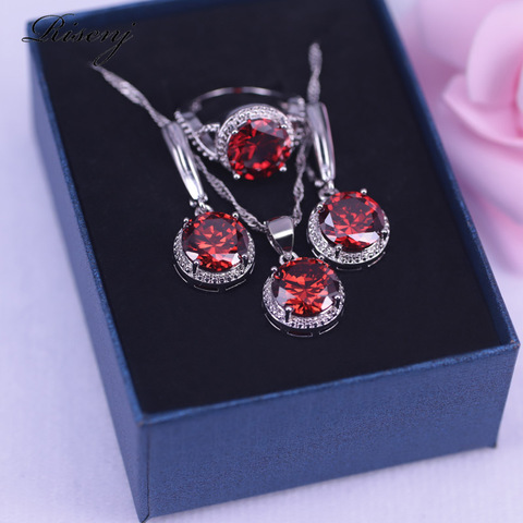 Gran venta Circonia cúbica roja, de color plata, pendiente de aro de joyería collar de aniversario de mujeres/boda/Partido/compromiso ► Foto 1/6