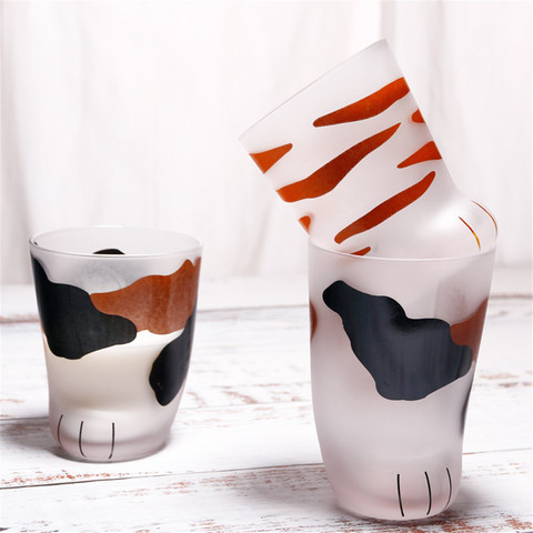 Patas de gato tazas creativo lindo vidrio gatos patas taza vaso de oficina, taza de café desayuno leche taza de porcelana con cuchara con forma de gato 5 ► Foto 1/6