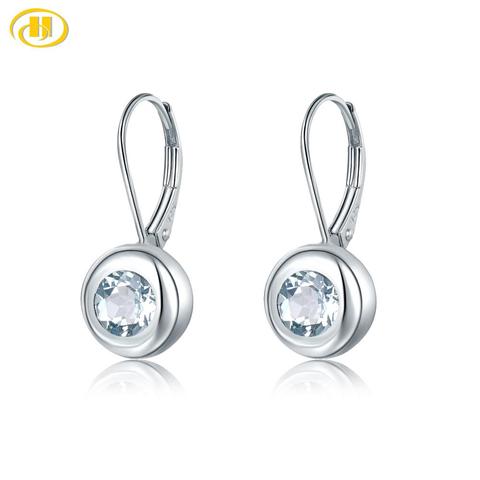 Hutang-pendientes de Clip Aguamarina Natural para mujer, sólida plata 925 de piedras preciosas azules, joyería nupcial elegante, novedad ► Foto 1/6