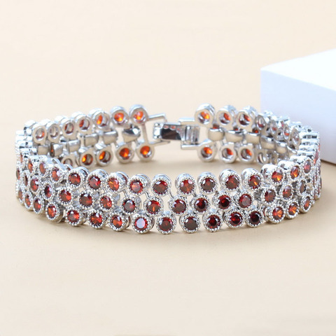 925 joyería de plata esterlina de alta calidad granate rojo salud pulsera de moda para las mujeres caja joyería gratis SL148 ► Foto 1/6