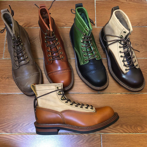 Nuevas botas de tobillo Vintage hechas a mano de cuero genuino para hombre zapatos blancos informales de alta calidad de punta redonda para hombre vestido de trabajo botas de motocicleta ► Foto 1/6