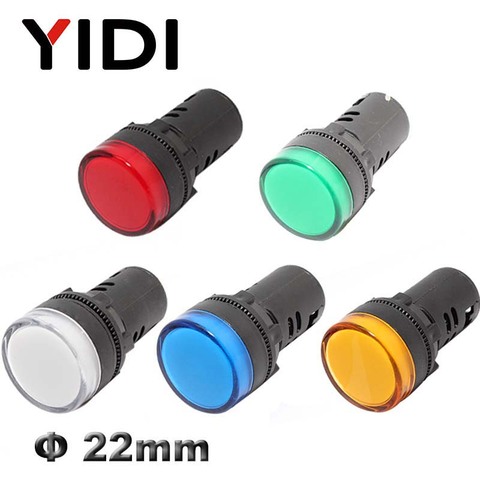 AD16-22 22mm luz indicadora de plástico 12 V 24 V 220 V LED lámpara piloto rojo verde azul blanco amarillo luz de señal LED ► Foto 1/6