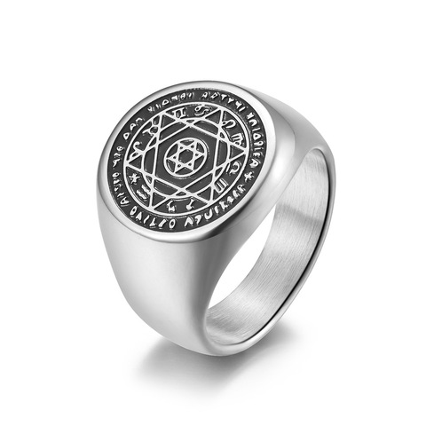 Anillos pentagrama de Salomón para hombre, anillo de Santo Patrón Arcángel Raphael Sigil, joyería de acero inoxidable para hombre ► Foto 1/6