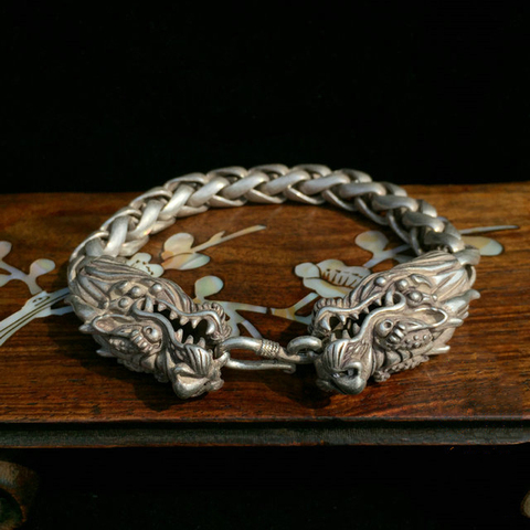 Exquisito chino raro coleccionable de plata tibetana dragón hecho a mano amuleto auspicioso pulsera estatua/1 ► Foto 1/6