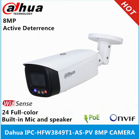 Dahua-cámara IP 4K IPC-HFW3849T1-AS-PV, dispositivo de 8MP, disuasión activa a todo color, focal fijo, red Bullet WizSense, 24 horas ► Foto 1/4