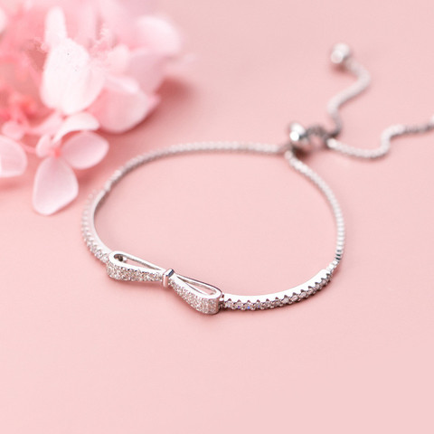 Pulsera de plata de ley 925 con lazo de cristal para mujer, joyería para fiesta y boda sl105 ► Foto 1/6