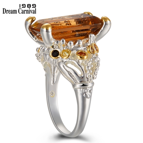 DreamCarnival1989-Anillo de boda con diseño de corona para mujer, sortija de boda de dos tonos, brillante, Circonia cúbica marrón, directo de fábrica, WA11715 ► Foto 1/6