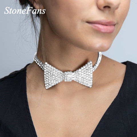 Stonefans-collar con lazo grande de diamantes de imitación para mujer, Gargantilla, joyería para mujer, abalorio de moda, collar de Boda nupcial, cadena ► Foto 1/6