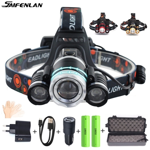 ZOOM LED Faro de pesca faro 3 * XML T6 recargable USB Sensor de la lámpara impermeable de la linterna Antorcha de la lámpara de la cabeza por 18650 ► Foto 1/6