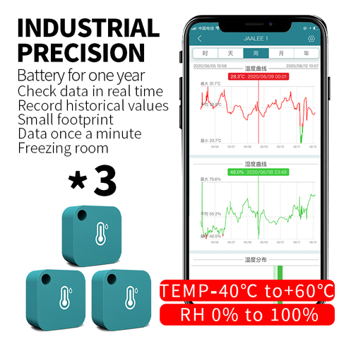 Termómetro/higrómetro para interiores, Sensor de humedad y temperatura con Bluetooth para iPhone/Android, humidificador de mascotas inalámbrico para cigarros y guitarra ► Foto 1/6