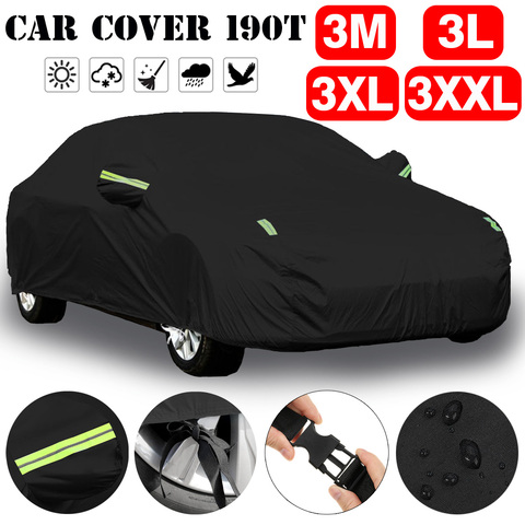 Cubierta completa de coche negra 190T, cubierta antinieve impermeable, parasol Anti UV, antipolvo, Universal, para Exterior, M/L/XL/XXL ► Foto 1/6