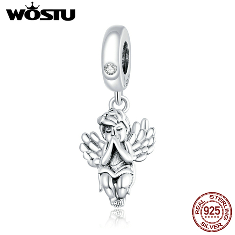 WOSTU-Colgante de Plata de Ley 925 con diseño de pequeño ángel, accesorio para pulseras personalizables, joyería fina ► Foto 1/6