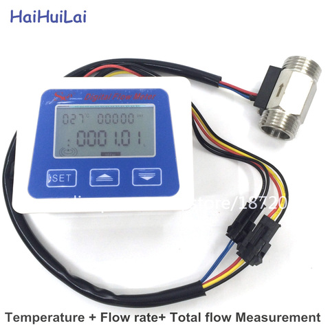 Medidor de flujo Digital + Sensor de flujo de turbina, medidor de temperatura de 1/2 