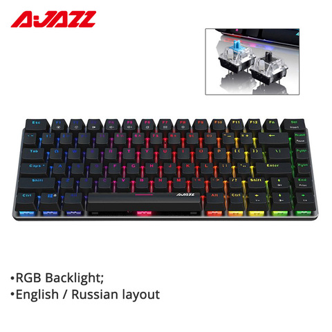 Ajazz-Teclado mecánico AK33 para videojuegos, blanco, con cable, diseño ruso/Inglés, RGB, 1 Color de retroiluminación, 82 teclas, sin conflicto ► Foto 1/6