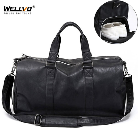 Hombre de cuero grande bolsa lona almacenamiento para zapatos independiente gran Fitness bolsas bolso bolsa de equipaje negro XA237WC ► Foto 1/6