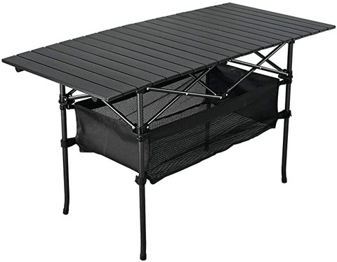 Mesa plegable para exteriores, silla de acampada de aleación de aluminio, para pícnic, barbacoa, con cesta, rollo de huevo negro, mesa de escritorio, muebles de jardín ► Foto 1/6