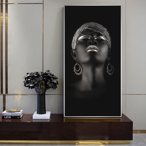 Pósteres e impresiones artísticos africanos para mujer, pinturas en lienzo de arte africano, imágenes artísticas de pared para decoración del hogar, joyería Sexy negra con plata ► Foto 1/6