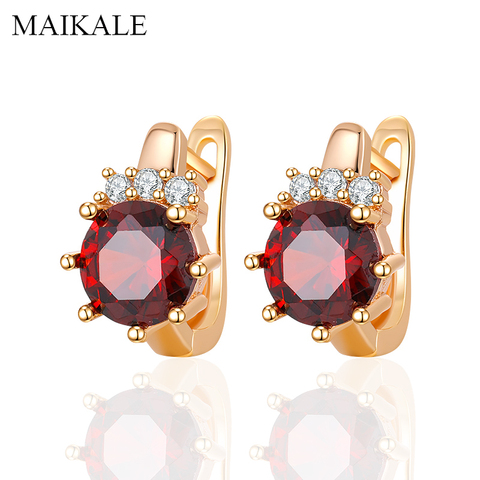 MAIKALE-pendientes pequeños de circonia MultiColor para mujer, diseño de corona redonda clásica, joyería para mujer, regalos de fiesta de boda, alta calidad ► Foto 1/6