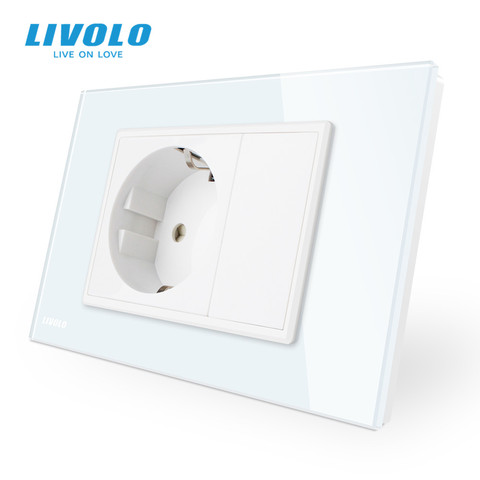 Livolo UE toma de corriente, Panel de cristal blanco, AC 110 ~ 250 V 16A toma de corriente de la pared, VL-C9C1EU-11 ► Foto 1/3