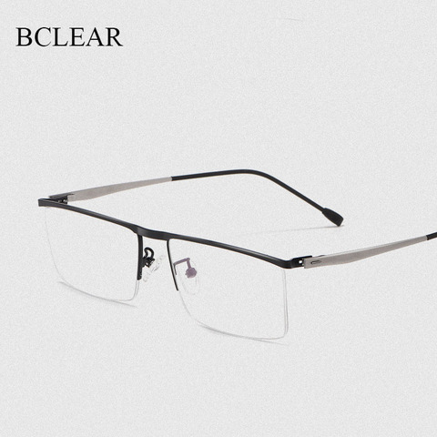 Montura de gafas ópticas de aleación de titanio para hombre, anteojos para miopía cuadrados, ultralivianos, con prescripción de miopía, bisagra de media llanta de Metal ► Foto 1/6