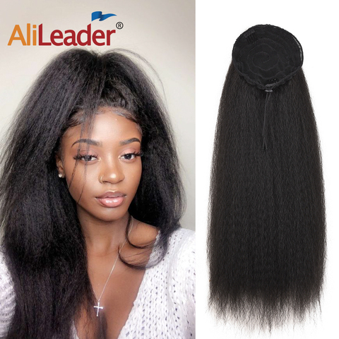 AliLeader-coleta larga Afro, pelo Natural rizado, coletas con cordón recto con Clip, banda elástica ► Foto 1/6