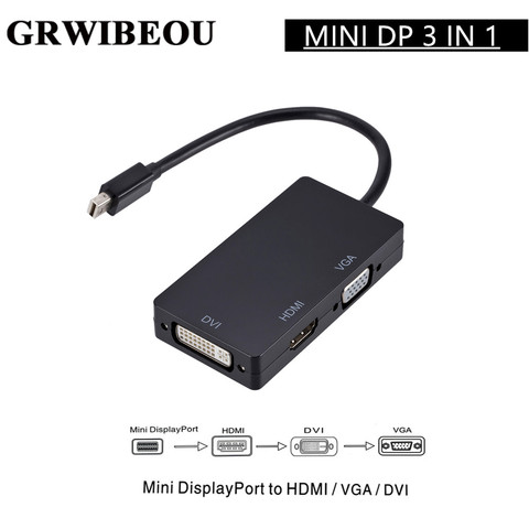 Grwibeou DP-Mini DisplayPort 3 en 1 a HDMI/DVI/VGA, adaptador de puerto de pantalla para Cable Convertidor para Apple MacBook Air Pro MDP ► Foto 1/6