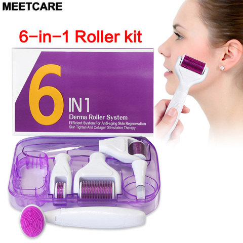 Derma Roller-Kit de microagujas 6en 1, rodillo con microagujas para ojos, cara, cuerpo, belleza de la piel, rejuvenecimiento ► Foto 1/6