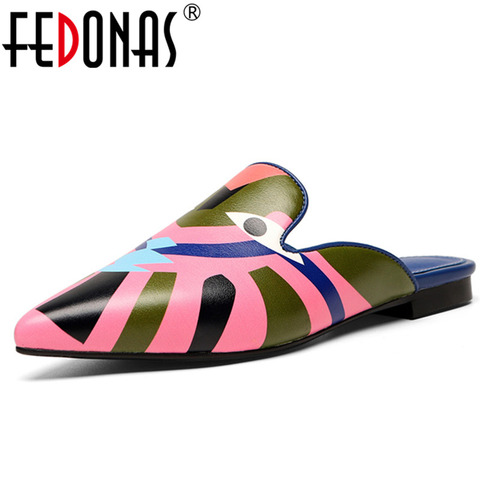 FEDONAS de las mujeres de la moda pisos tacones zapatos de Primavera Verano huellas del dedo del pie puntiagudo zapatos de fiesta mujer Sexy Loafter pisos nuevos zapatos de mujer Zapatos ► Foto 1/6
